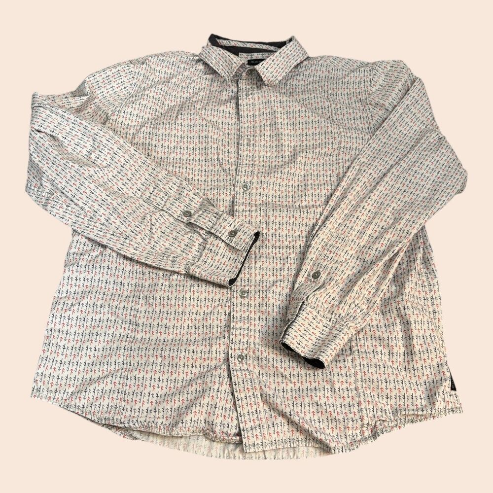 prAna Shirt Mens Size L Beige Red Tribal Arrows Slim Fit Long Sleeve Button Up